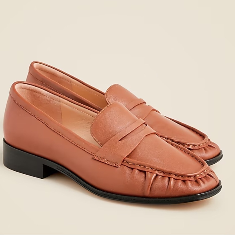 J. Crew Leather Penny Loafers in Cognac